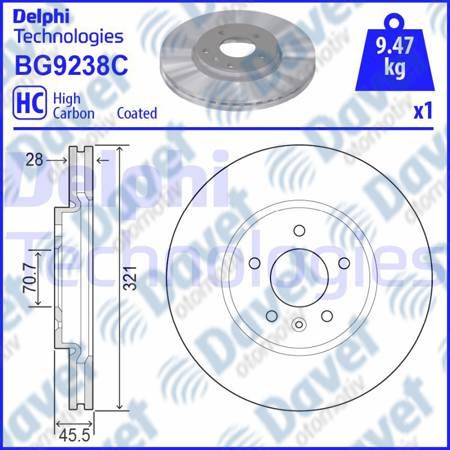 DELPHI BG9238C On Fren Diski Fren Diski Tekli Paket Boyali Delikli Opel Insignia 03>17